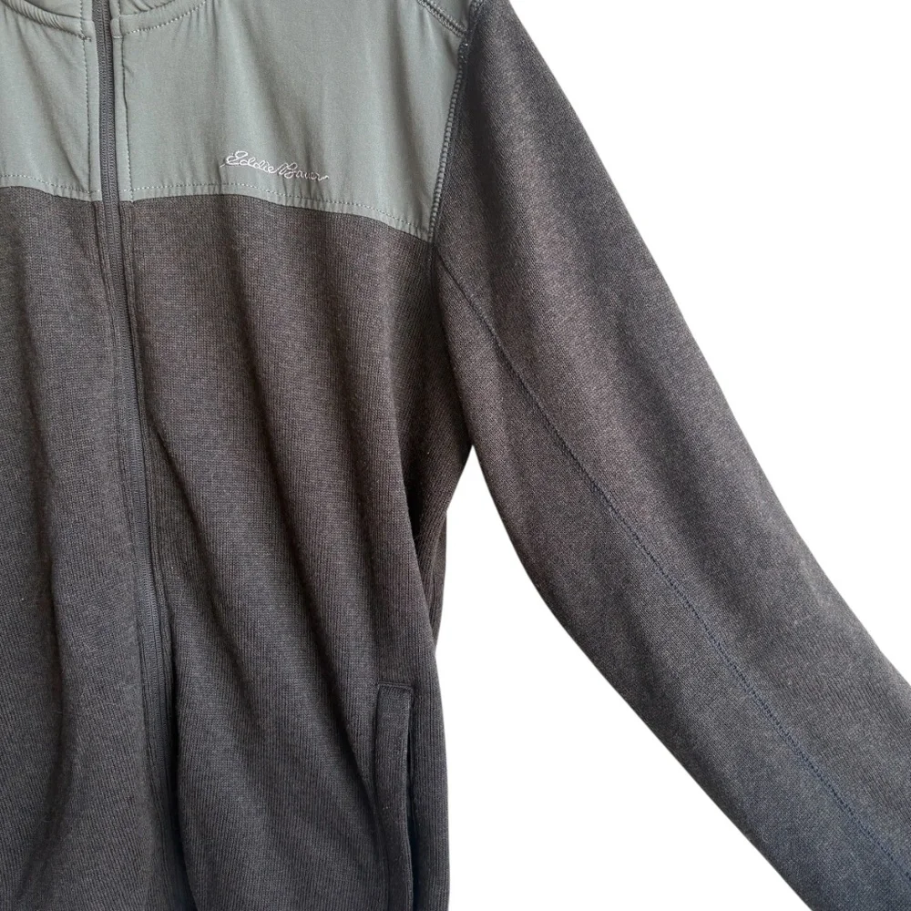 Eddie Bauer Mens Full Zip Fleece Jacket Sweater Black/Gray Hike Size‎ Large